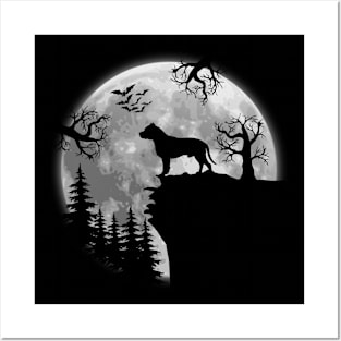 Pitbull And Halloween Moon Posters and Art